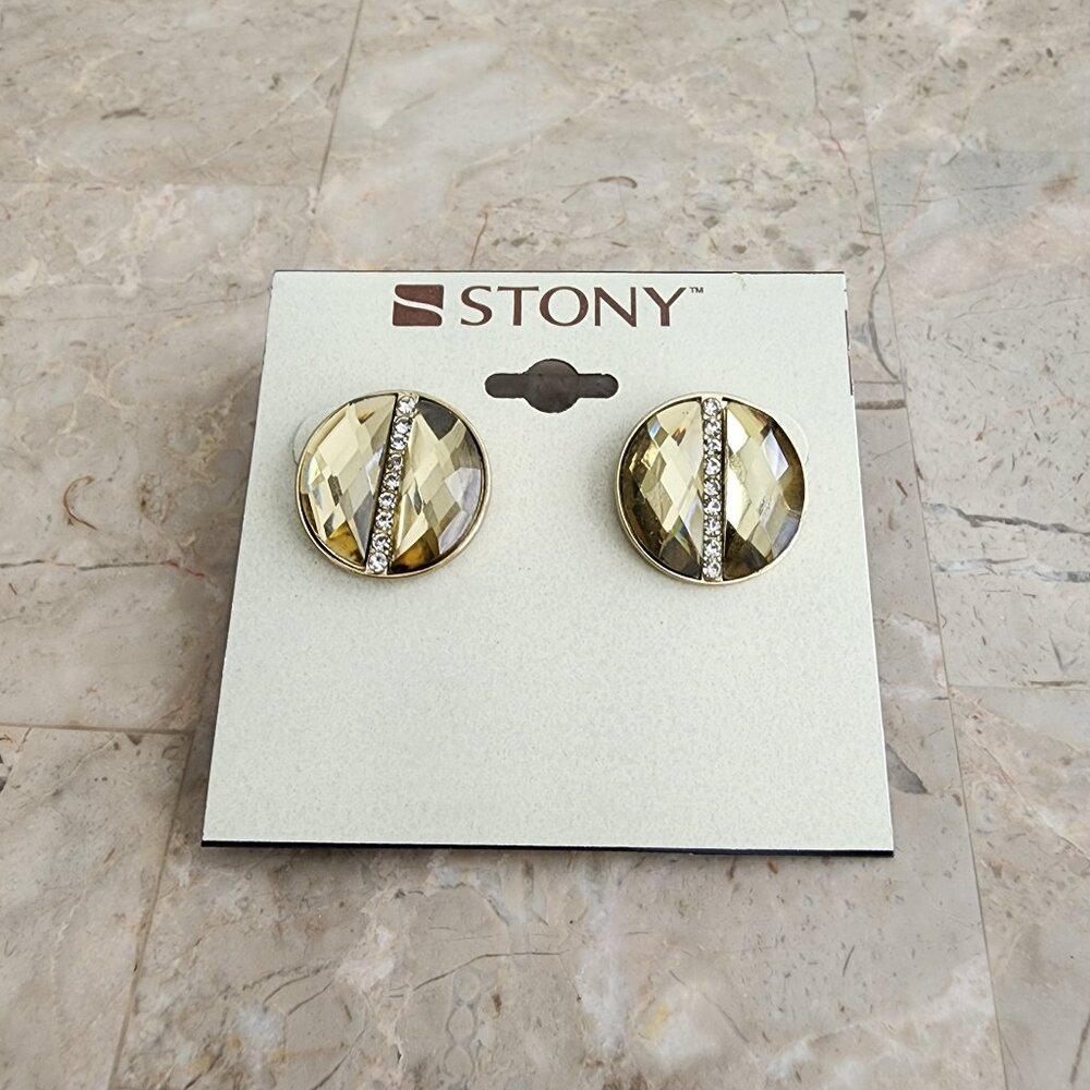 Stony Champagne-Colored Button Earrings